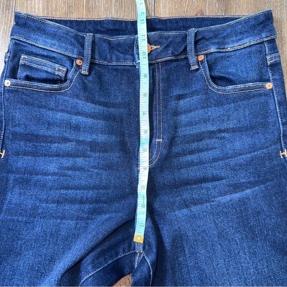 HIDDEN High Rise Wide Leg Jeans Frayed Hem Dark Blue Stretchy ankle crop - Picture 9 of 14